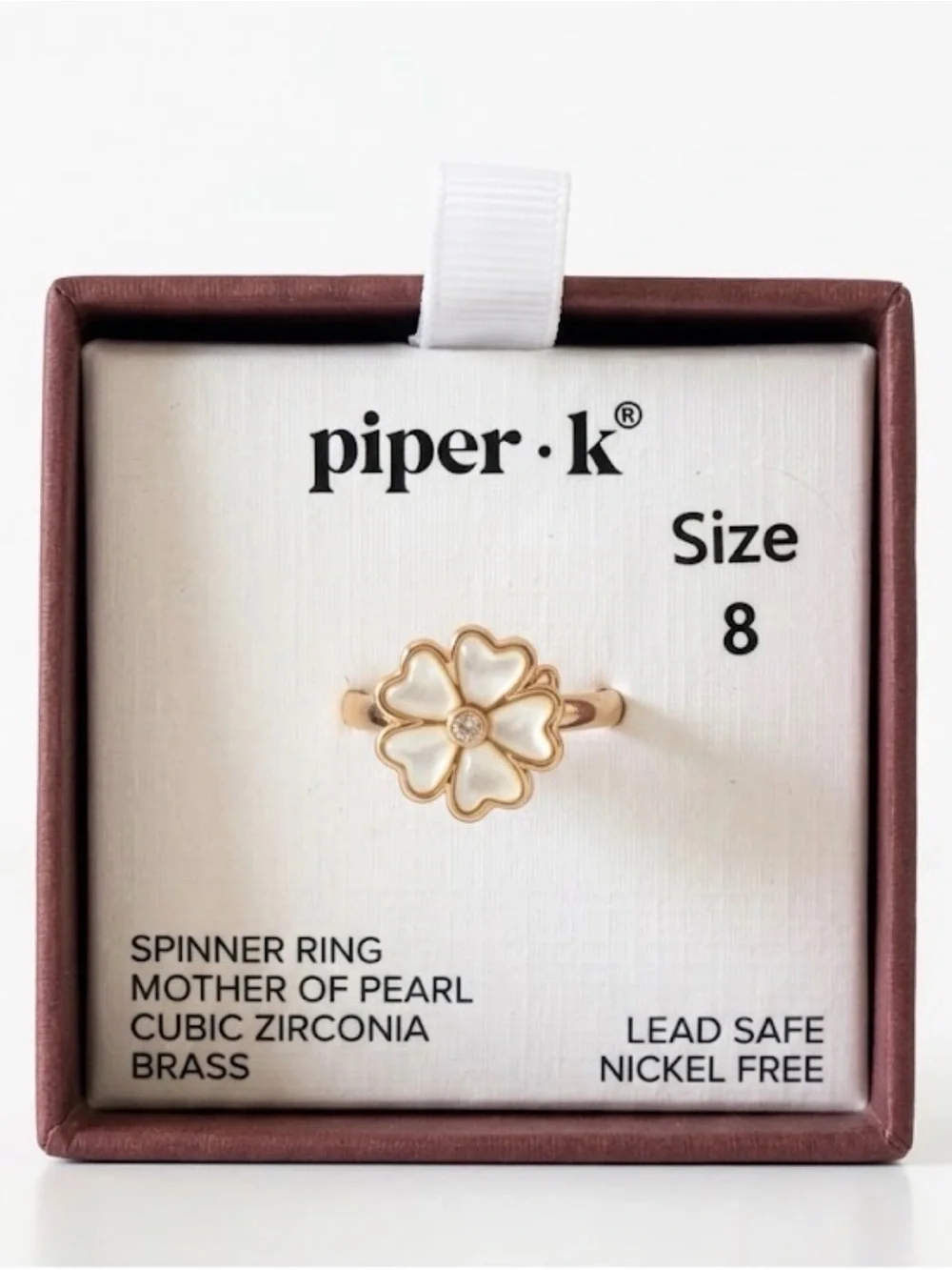 NWT ⚜️🤍⚜️ Piper K Floral Spinner Ring with Mother of Pearl, Cubic Zirconia